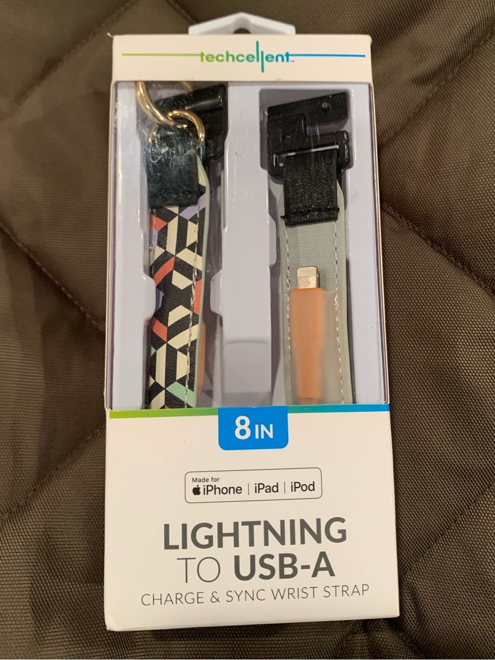 Techcellent brand Charge & Sync Wrist Strap. Lighting to USB-A (made for Apple)